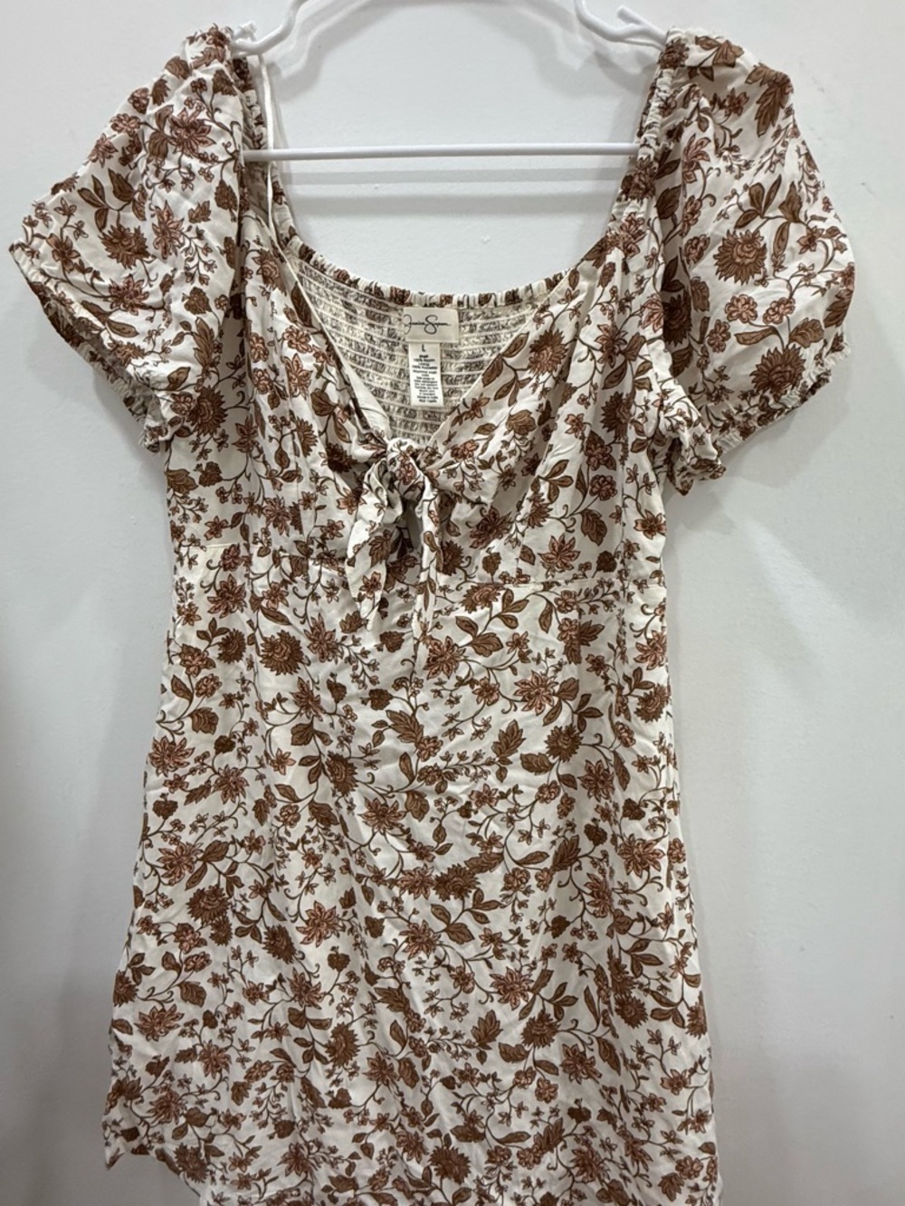 Jessica Simpson Cream and Brown Floral Tie-Front Tunic